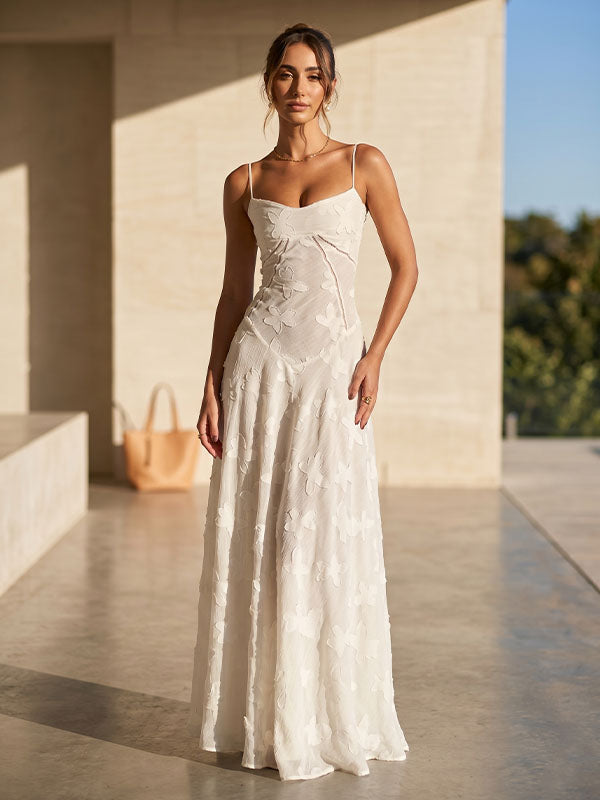 White 3D Butterfly Maxi Dress