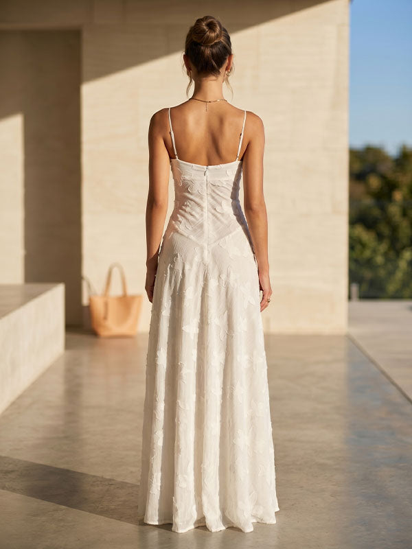 white slip maxi dress back view spaghetti strap elegant summer dress