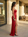 high slit movement leg reveal red satin gown walking