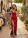 formal prom ruby red gown full body elegant pose