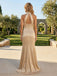 halter neck keyhole back satin dress rear view