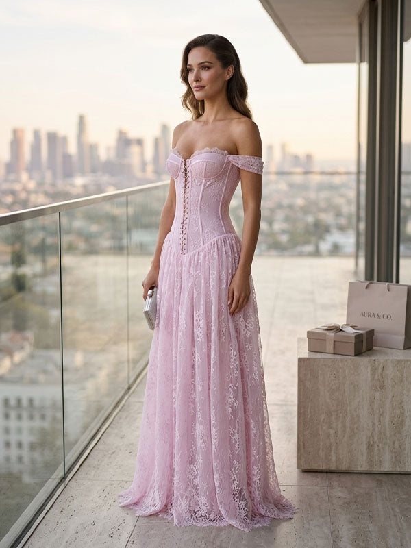 blush A-line formal dress flowing tulle skirt movement