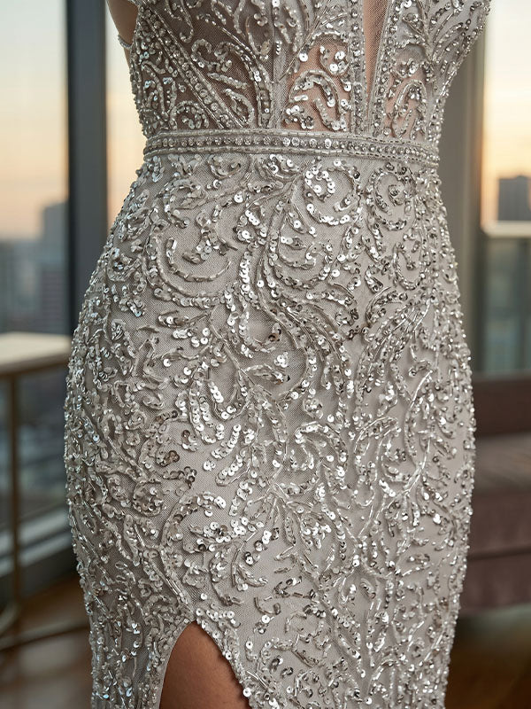 silver white 3D floral corset dress front view
