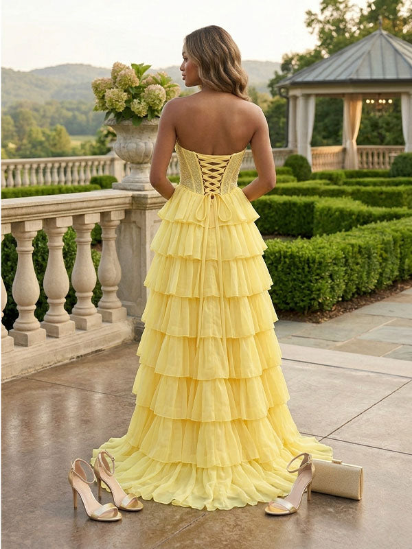 bright yellow evening dress dramatic volume