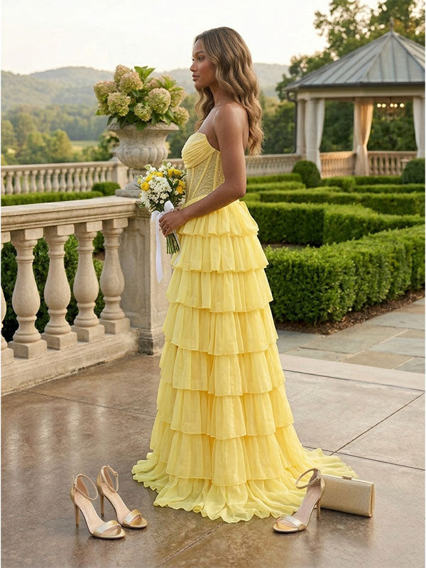 chiffon layered ruffle skirt high slit movement
