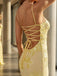 bright yellow sequin prom dress body hugging silhouette