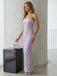 Lavender Pearl Sequin Column Gown – Strapless Ruched Satin Evening Dress with Back Slit