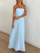 Elegant Light Blue Pleats Strapless A-line Long Prom Dress