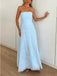 Elegant Light Blue Pleats Strapless A-line Long Prom Dress