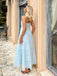 Elegant Light Blue Pleats Strapless A-line Long Prom Dress
