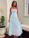 Elegant Light Blue Pleats Strapless A-line Long Prom Dress