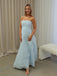 Elegant Light Blue Pleats Strapless A-line Long Prom Dress