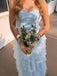 Elegant Light Blue Tulle Sweetheart Strapless A-line Long Prom Dress