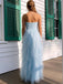 Elegant Light Blue Tulle Sweetheart Strapless A-line Long Prom Dress