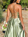 Elegant Olive Green Satin Sweetheart Crisscross Lace-Up Side Slit Mermaid Maxi Prom Dress