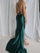 Elegant Satin Green V-neck Spaghetti Strap Lace Up Mermaid Long Prom Dress