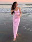 Elegant Satin Pink V-neck Backless Spaghetti Strap Mermaid Long Prom Dress
