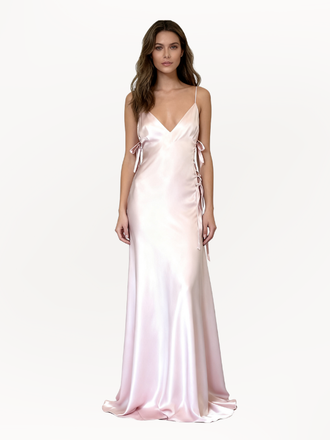 Elegant Satin Pink V-neck Spaghetti Strap Lace Up Mermaid Long Prom Dress