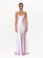 Elegant Satin Pink V-neck Spaghetti Strap Lace Up Mermaid Long Prom Dress