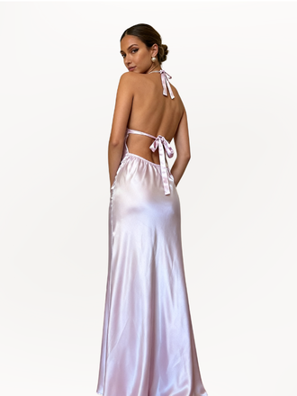 Elegant Satin Pink V-neck Spaghetti Strap Lace Up Mermaid Long Prom Dress