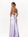 Elegant Satin Pink V-neck Spaghetti Strap Lace Up Mermaid Long Prom Dress