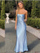 Elegant Satin Sky Blue Strapless Mermaid Long Prom Dress Bridesmaid Dress