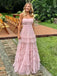 Elegant Tulle Princess Pink Strapless A-line Long Prom Dress