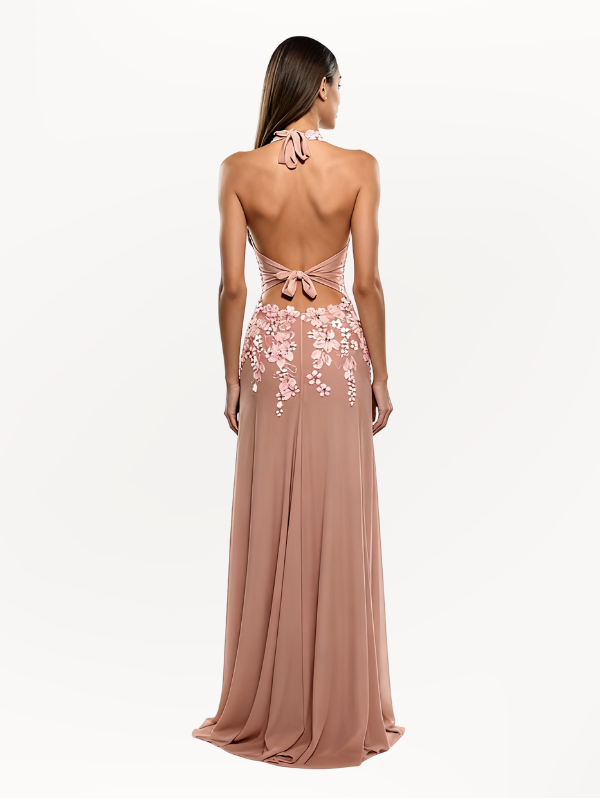 Elegant V-neck Spaghetti Strap Lace Appliques Lace Up Long Prom Dress
