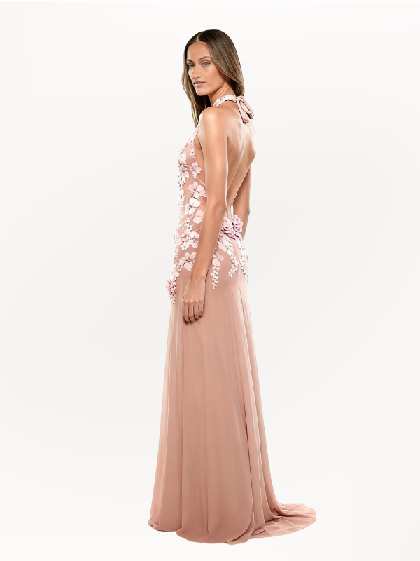 Elegant V-neck Spaghetti Strap Lace Appliques Lace Up Long Prom Dress