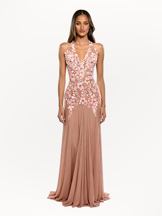 Elegant V-neck Spaghetti Strap Lace Appliques Lace Up Long Prom Dress