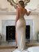 Champagne Sequin Ruched Strapless High-Slit Mermaid Floral Evening Dress