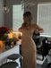 Champagne Sequin Strapless Bodycon Mermaid Holiday Formal Gown