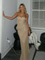 Champagne Sequin Strapless Bodycon Mermaid Holiday Formal Gown