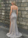 Etherealgown-Champagne Sequin V-neck Strapless Beaded Mermaid Side Slit Evening Gown