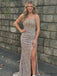 Etherealgown-Champagne Sequin V-neck Strapless Beaded Mermaid Side Slit Evening Gown