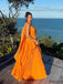 Etherealgown-Charming Tangerine V-neck Pleated Chiffon Strapless Halter A-line Formal Dress