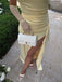 Chic Buttercup Yellow Satin Strap High-Slit Pleats Mermaid Long Prom Dress