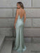 Etherealgown-Classy Sage Green Satin Halter V-neck Spaghetti Strap Mermaid Evening Gown