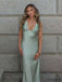 Etherealgown-Classy Sage Green Satin Halter V-neck Spaghetti Strap Mermaid Evening Gown