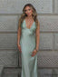 Classy Sage Green Satin Halter V-neck Spaghetti Strap Mermaid Evening Gown