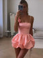 Elegant Blush Pink Satin Ruffled Spaghetti Strap A-line Mini Dress