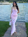 Elegant Blush Pink Satin Strapless Ruched Mermaid Long Prom Dress