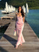 Elegant Blush Pink Satin Strapless Ruched Mermaid Long Prom Dress