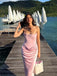 Elegant Blush Pink Satin Strapless Ruched Mermaid Long Prom Dress