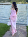 Elegant Blush Pink Satin Strapless Ruched Mermaid Long Prom Dress