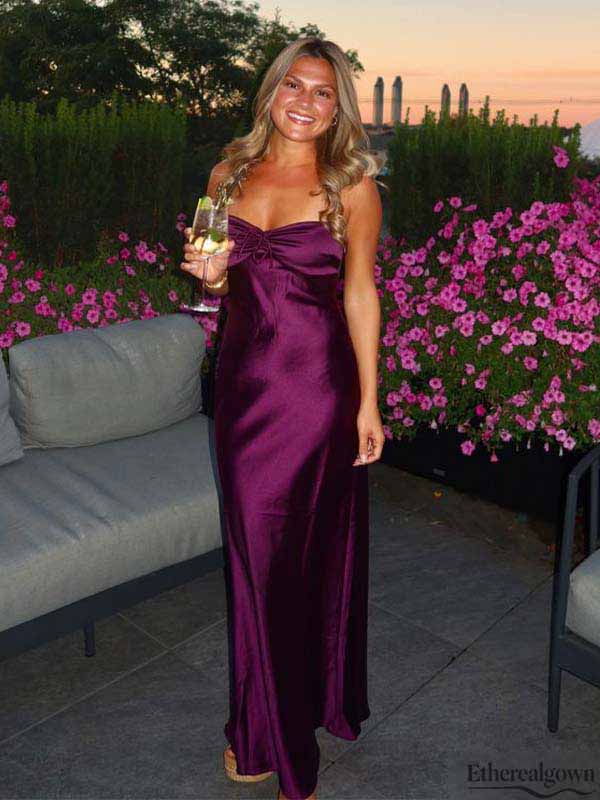 Etherealgown-Elegant Deep Plum Satin Sweetheart Strapless Mermaid Long Evening Gown