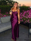 Elegant Deep Plum Satin Sweetheart Strapless Mermaid Long Evening Gown