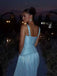 Etherealgown-Elegant Ice Blue Shimmer Tulle Plunging V-Neck Side Slit A-line Evening Gown