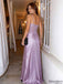 Etherealgown-Elegant Lavender Satin V-neck Lace-Trimmed Spaghetti Strap Formal Dress