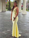 Etherealgown-Elegant Lemon Yellow Satin Deep V-neck Backless Mermaid Formal Dress